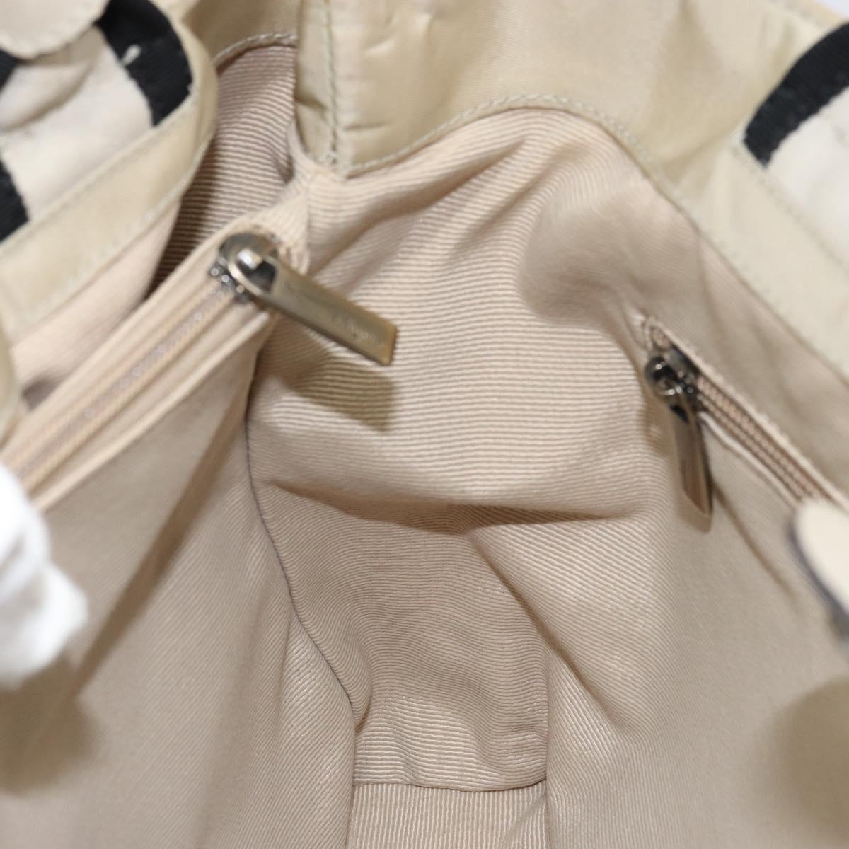 Salvatore Ferragamo Vala Hand Bag Nylon Beige Silver Auth 159394