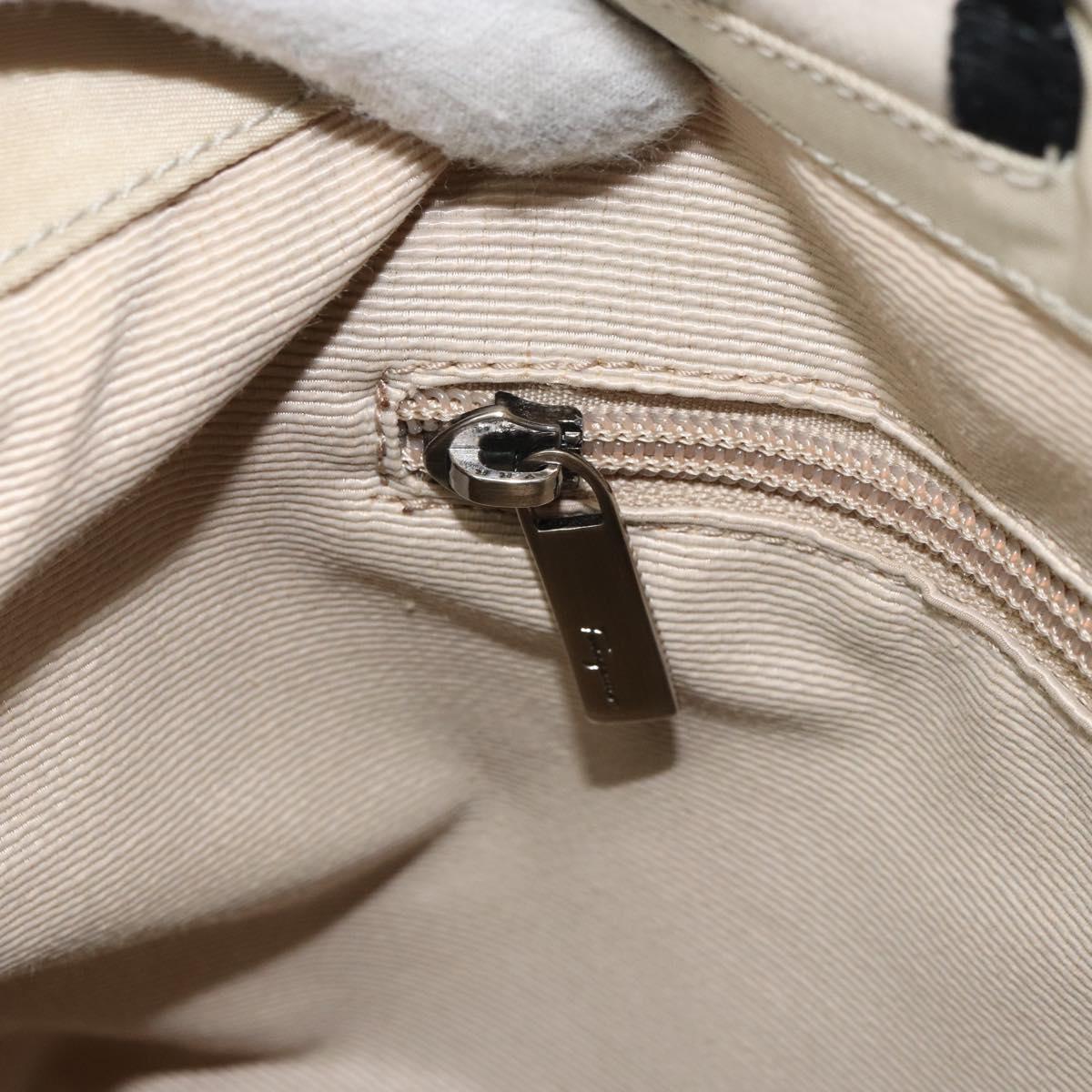 Salvatore Ferragamo Vala Hand Bag Nylon Beige Silver Auth 159394