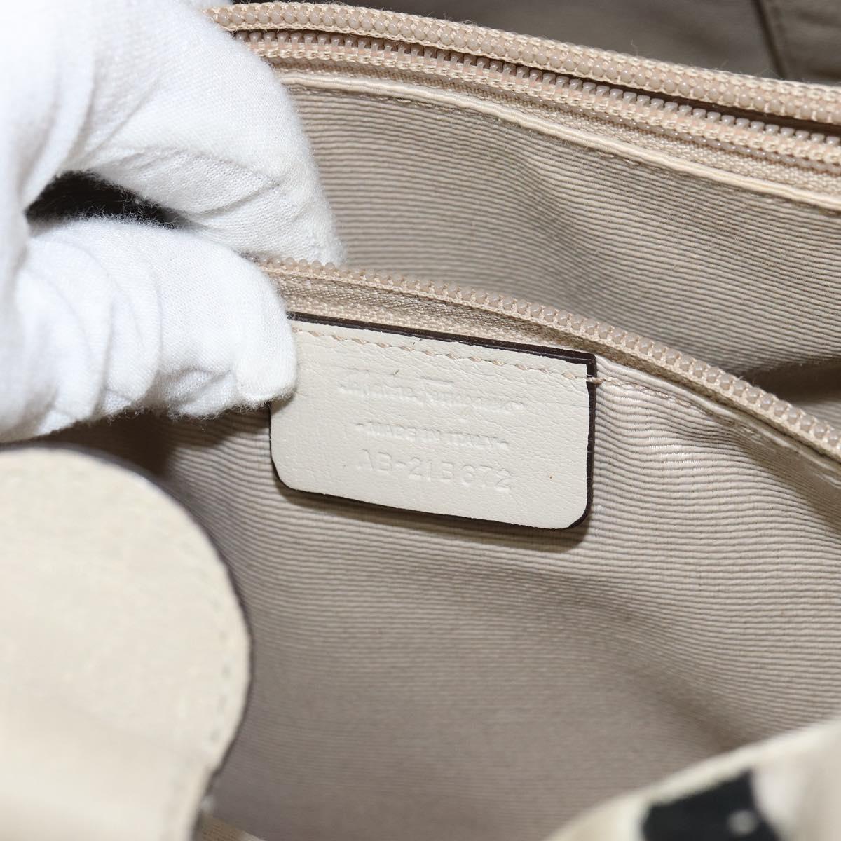 Salvatore Ferragamo Vala Hand Bag Nylon Beige Silver Auth 159394