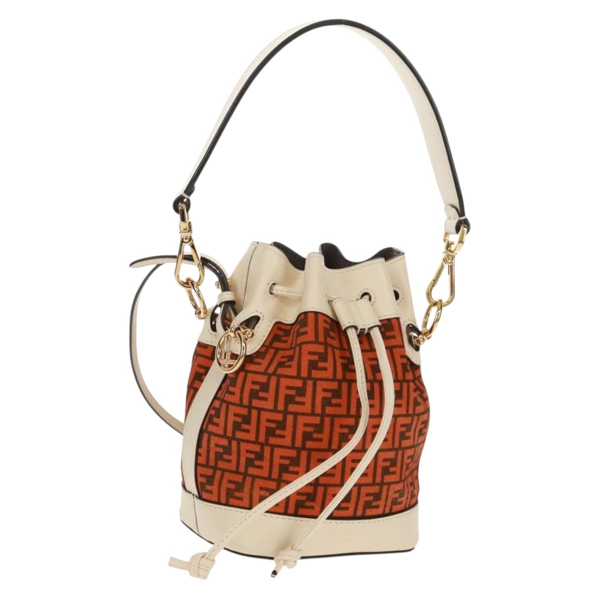 FENDI Zucchino Canvas Mini Montrezor Hand Bag 2way Orange Gold Auth 159396V