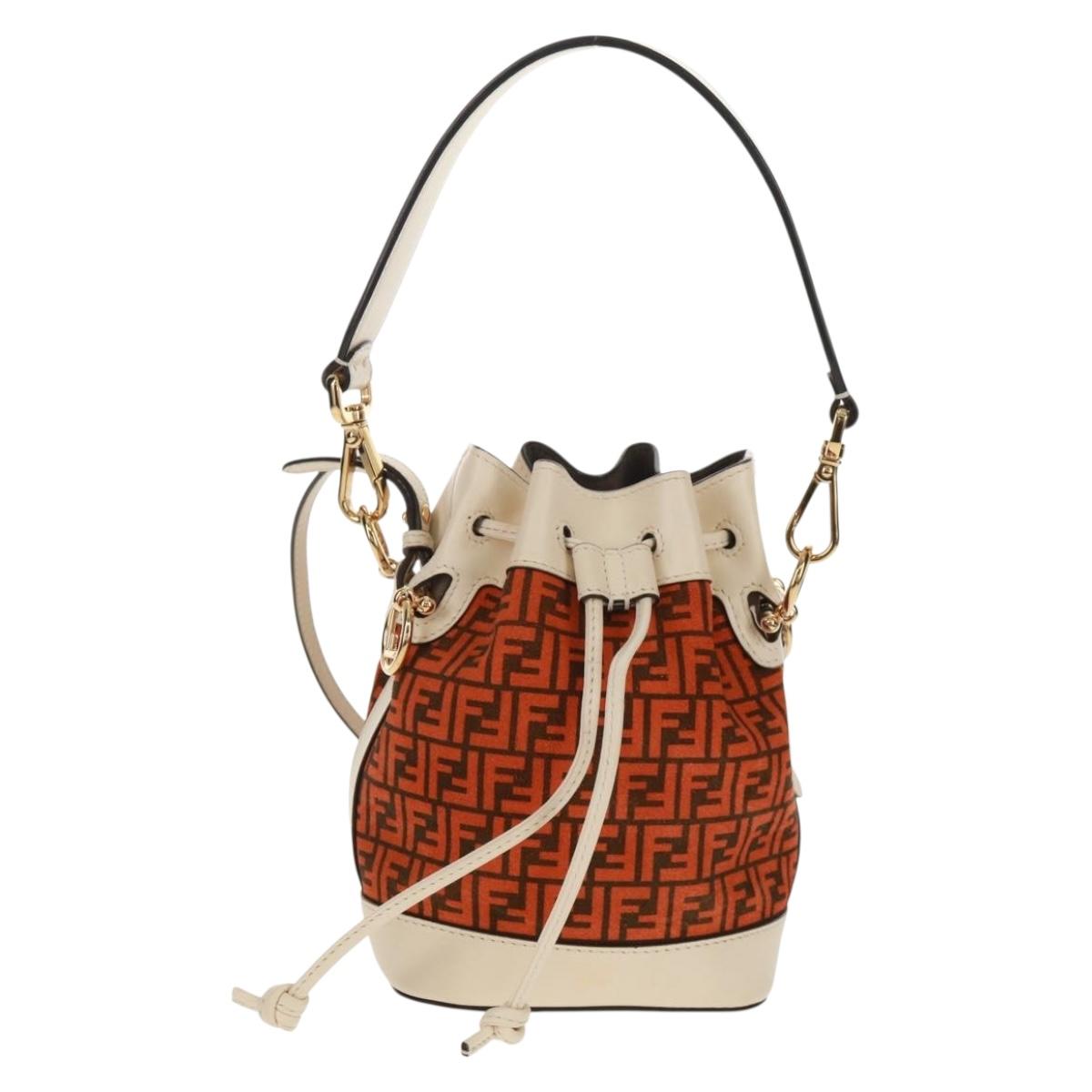 FENDI Zucchino Canvas Mini Montrezor Hand Bag 2way Orange Gold Auth 159396V