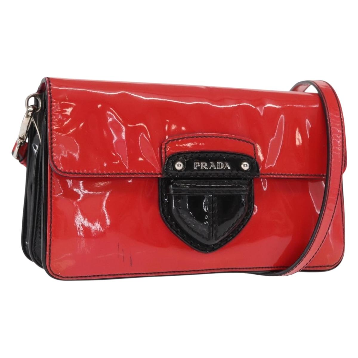 PRADA Shoulder Bag Enamel 2way Red Silver Auth 159397