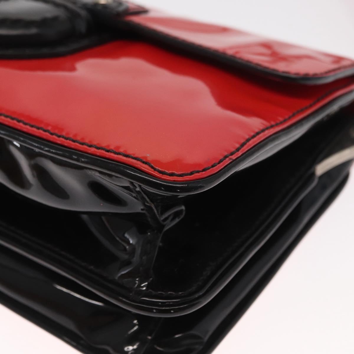 PRADA Shoulder Bag Enamel 2way Red Silver Auth 159397