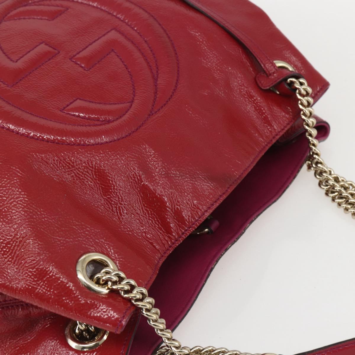 GUCCI Soho Chain Tote Bag Red Gold Auth 159398