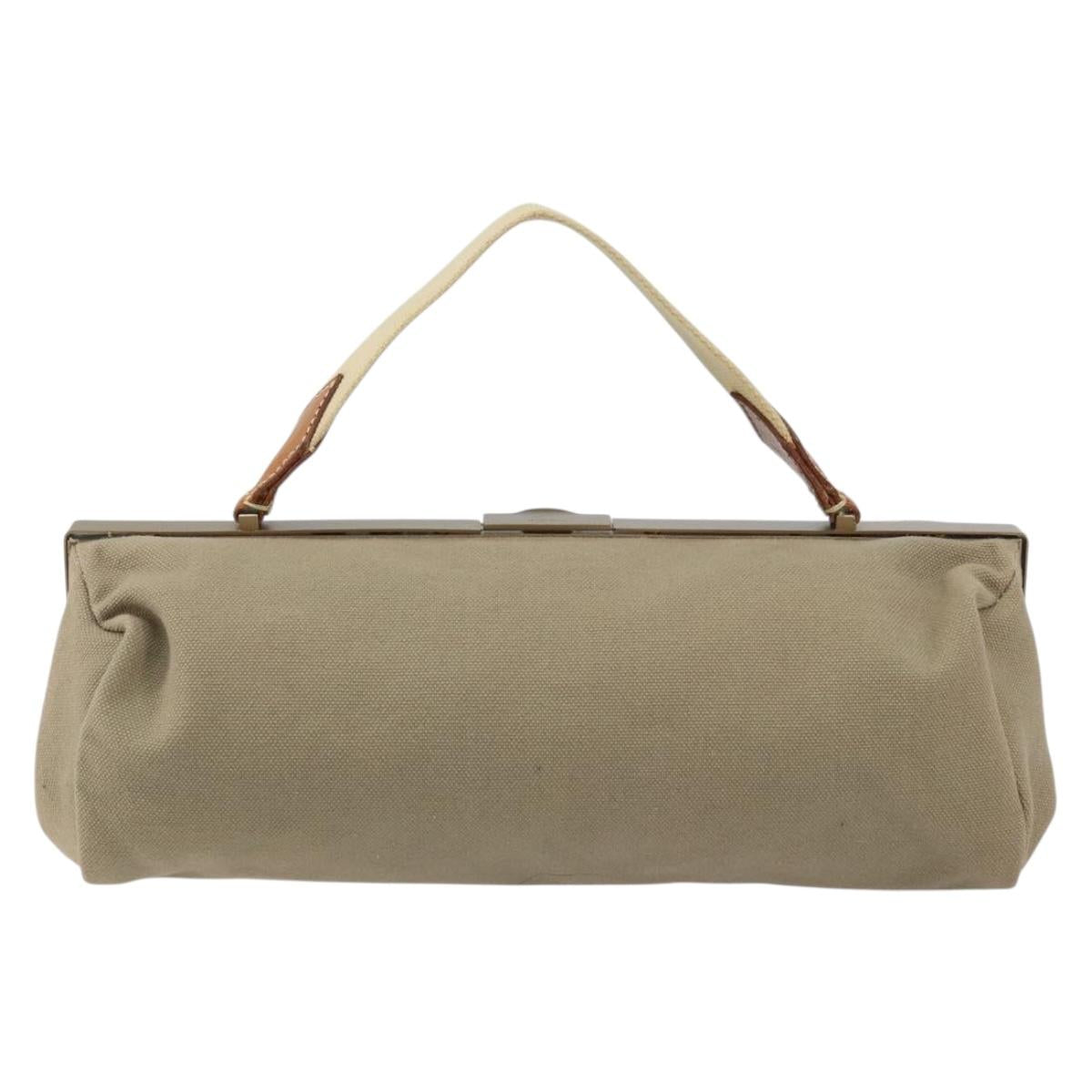 Miu Miu Hand Bag Canvas Khaki Gold Auth 159399