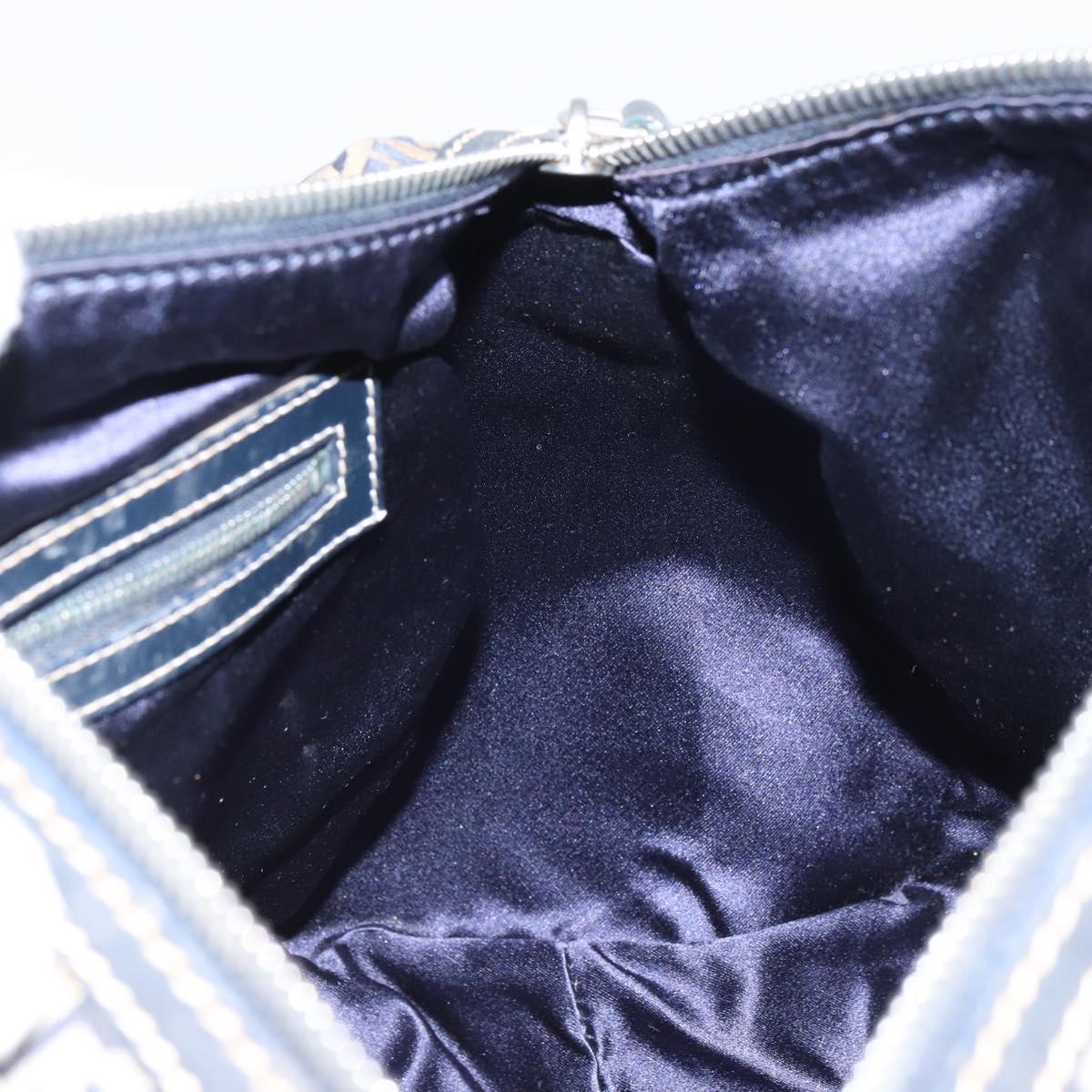 FENDI Zucchino Canvas Hand Bag Navy Silver Auth 159400