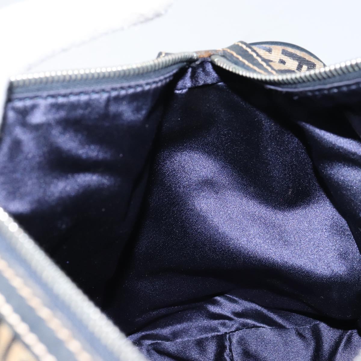 FENDI Zucchino Canvas Hand Bag Navy Silver Auth 159400