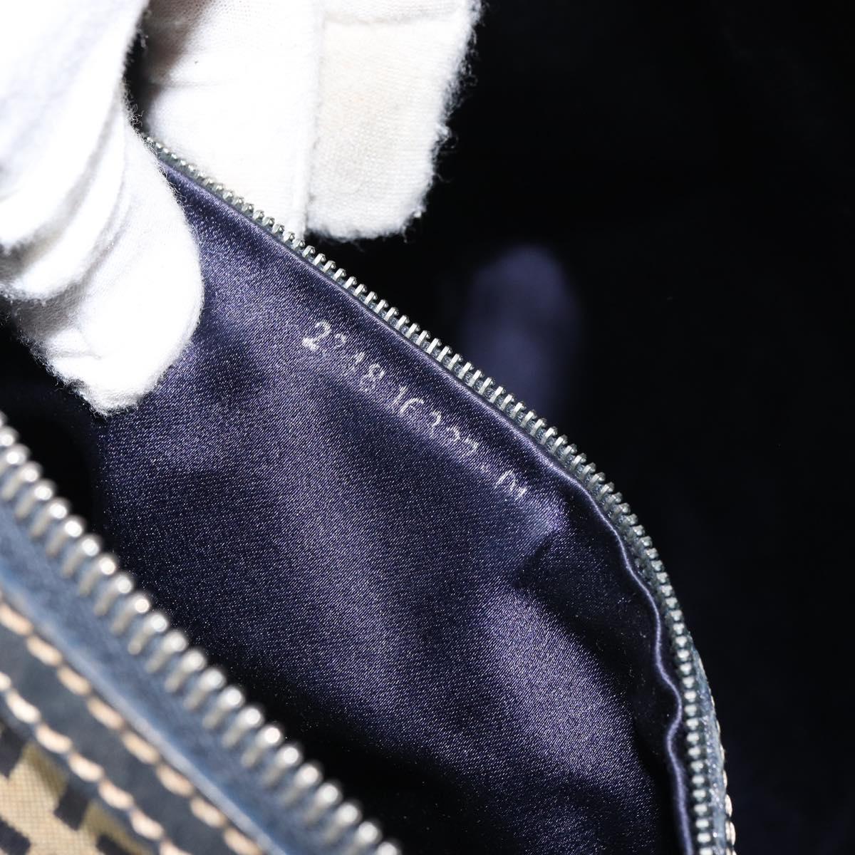 FENDI Zucchino Canvas Hand Bag Navy Silver Auth 159400