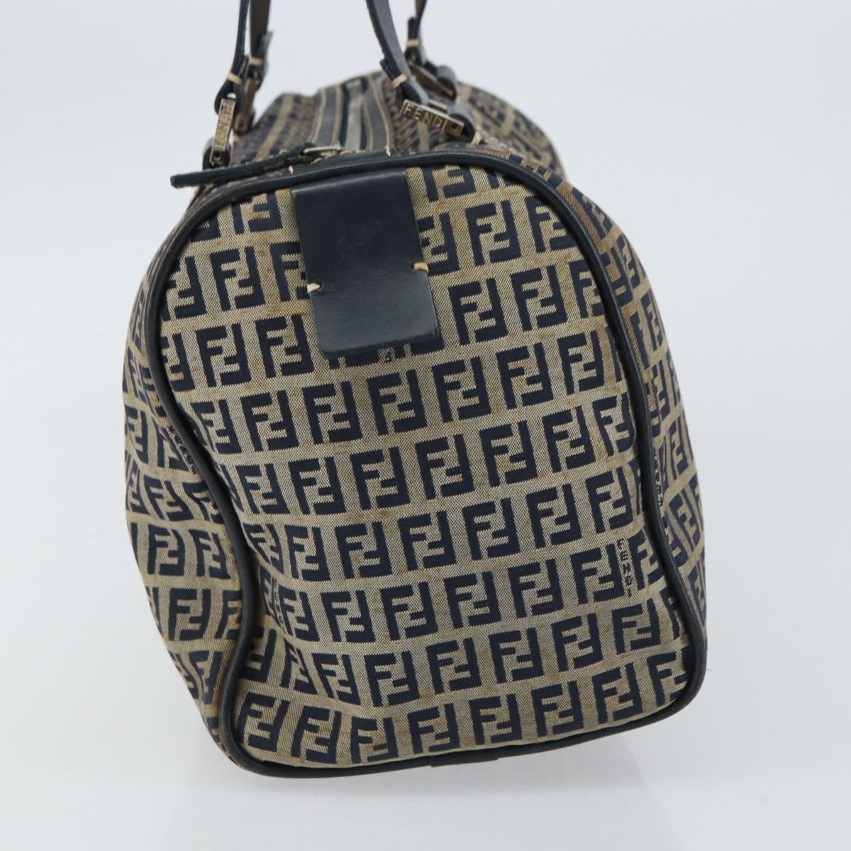 FENDI Zucchino Canvas Hand Bag Navy Silver Auth 159400