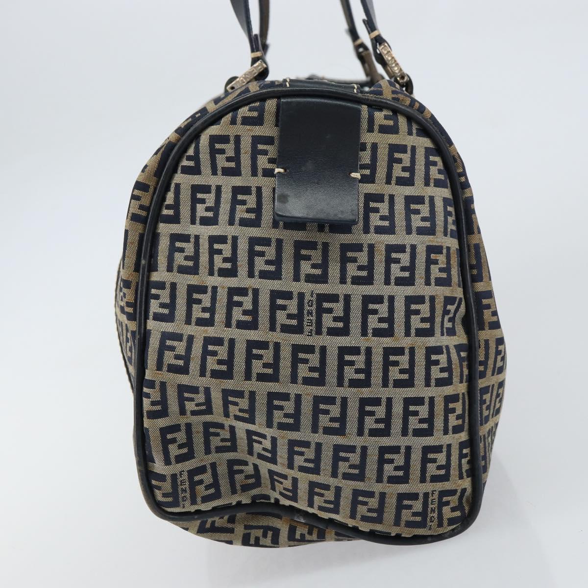 FENDI Zucchino Canvas Hand Bag Navy Silver Auth 159400