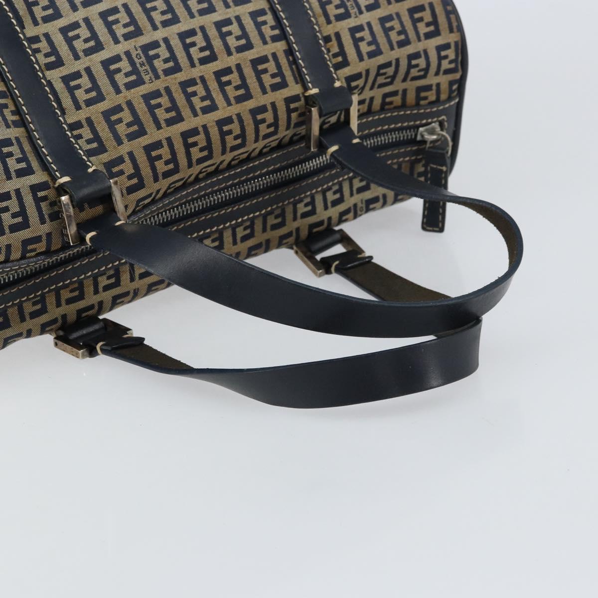FENDI Zucchino Canvas Hand Bag Navy Silver Auth 159400