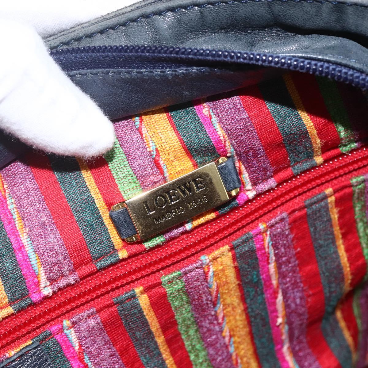LOEWE Shoulder Bag Nylon Navy Gold Auth 159401