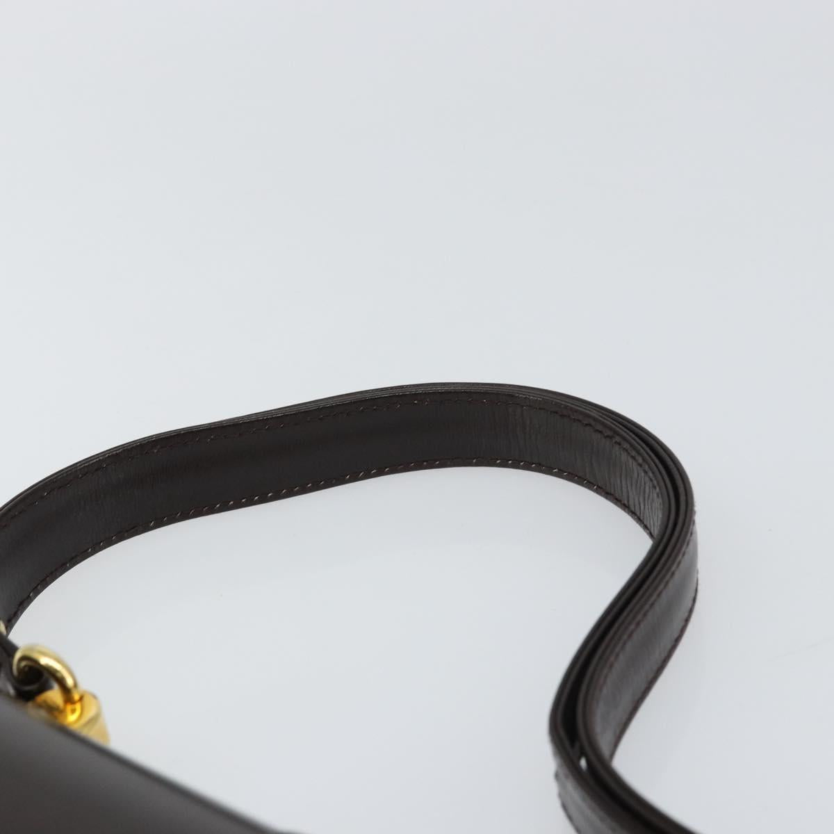 GUCCI Shoulder Bag Leather Dark Brown Gold Auth 159402