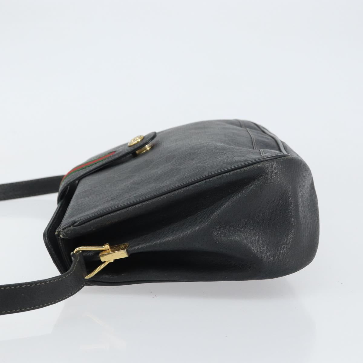 GUCCI GG Supreme Web Sherry Line Bag PVC Black Gold 116 02 076 Auth 159403
