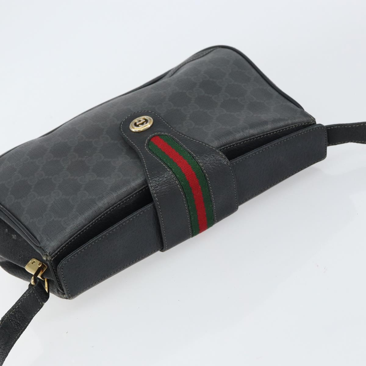 GUCCI GG Supreme Web Sherry Line Bag PVC Black Gold 116 02 076 Auth 159403
