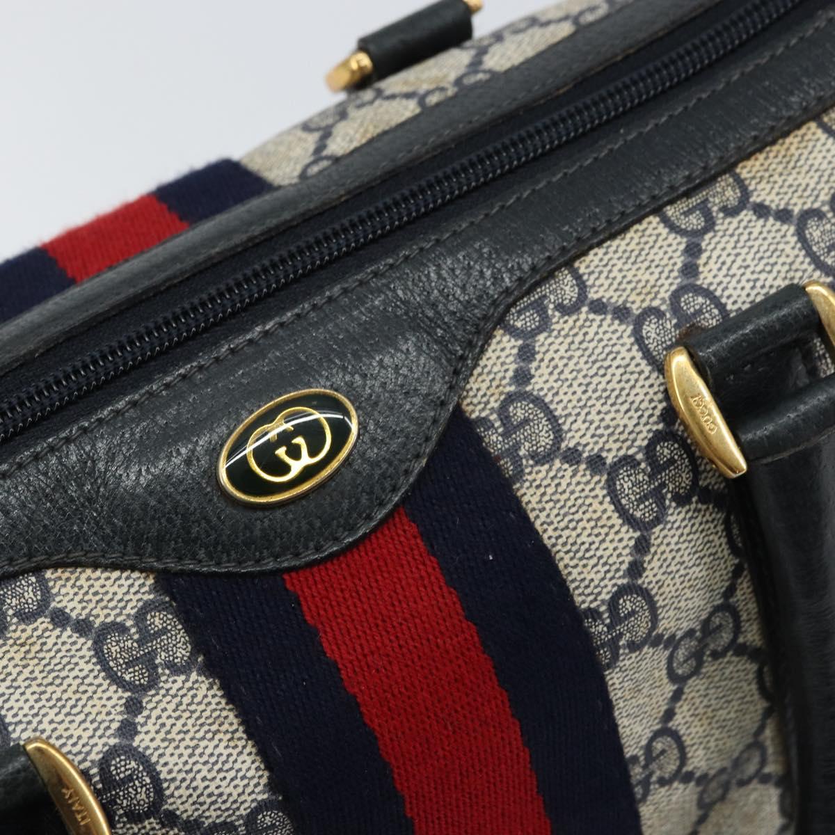 GUCCI GG Supreme Sherry Line Boston Bag PVC Navy Gold 69 02 006 Auth 159404