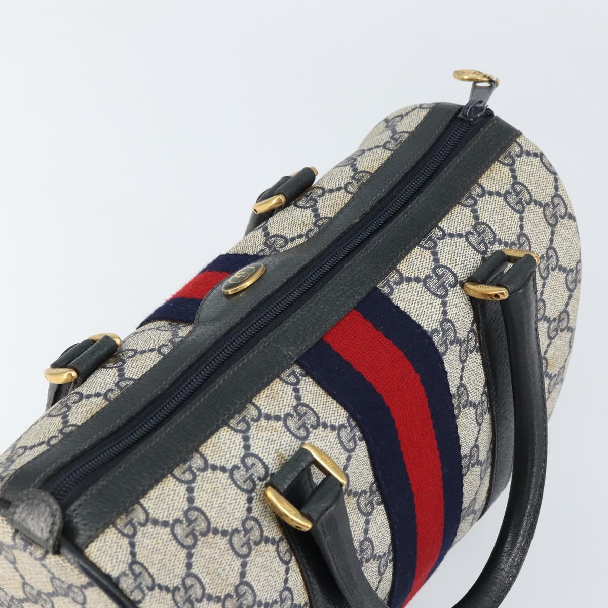 GUCCI GG Supreme Sherry Line Boston Bag PVC Navy Gold 69 02 006 Auth 159404