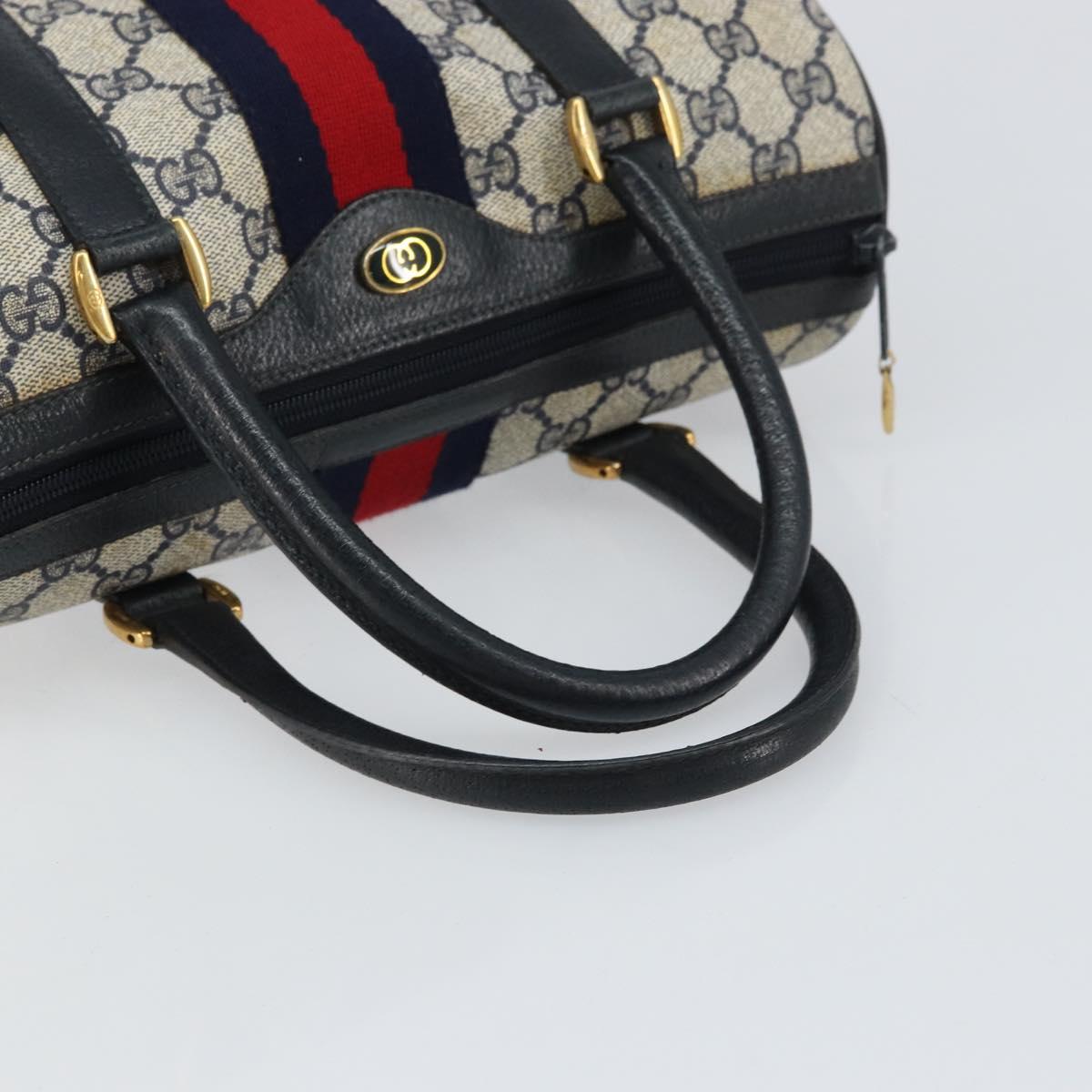 GUCCI GG Supreme Sherry Line Boston Bag PVC Navy Gold 69 02 006 Auth 159404