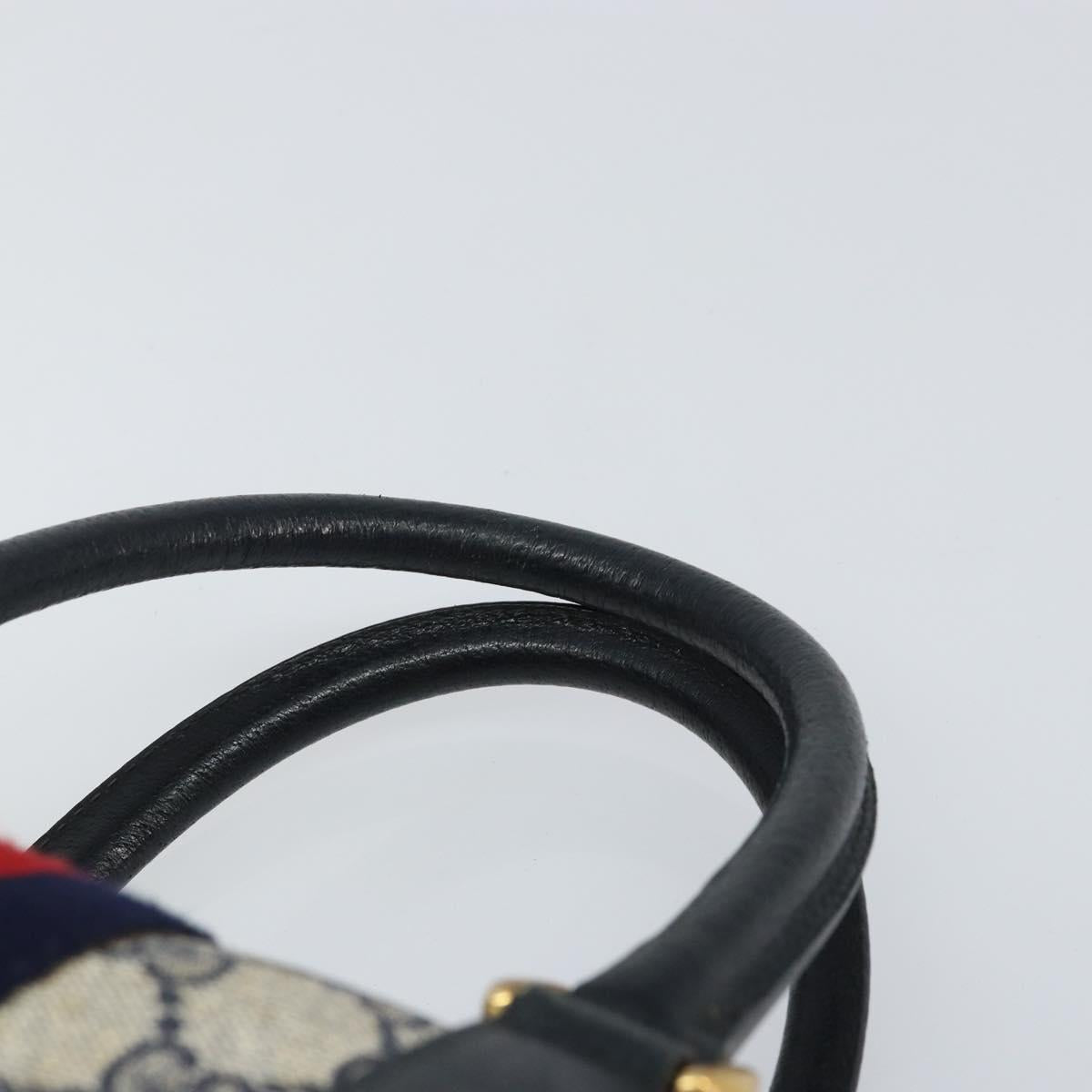 GUCCI GG Supreme Sherry Line Boston Bag PVC Navy Gold 69 02 006 Auth 159404