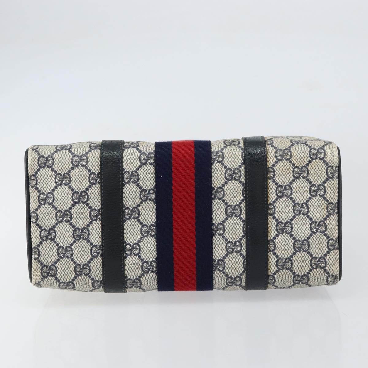GUCCI GG Supreme Sherry Line Boston Bag PVC Navy Gold 69 02 006 Auth 159404