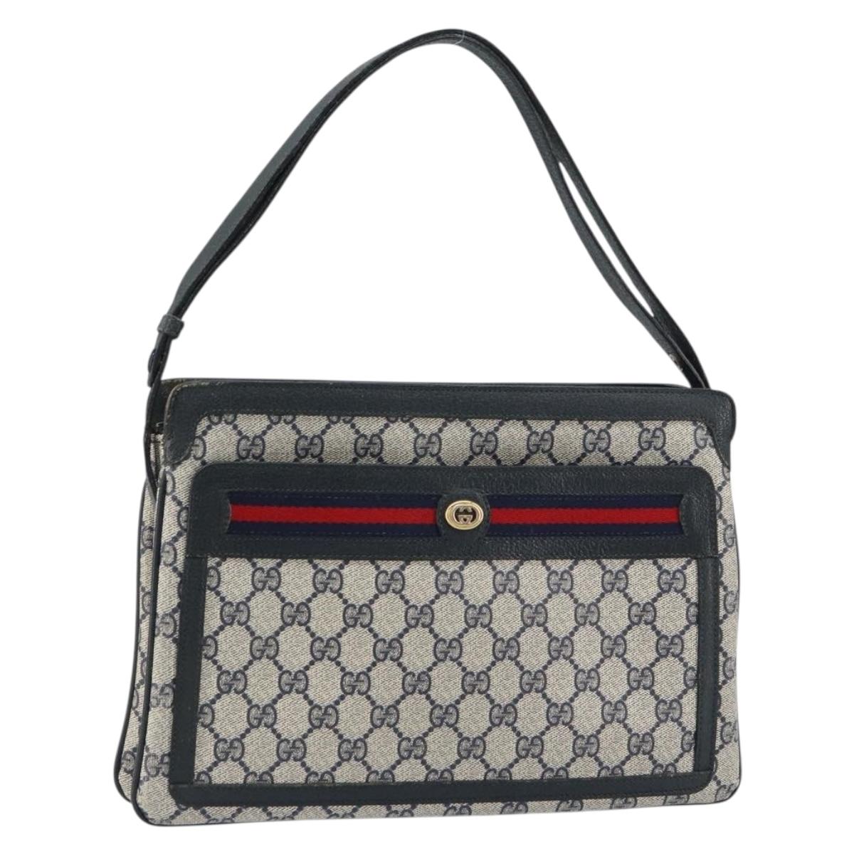 GUCCI GG Supreme Sherry Line Shoulder Bag PVC Navy Gold 41 02 090 Auth 159405