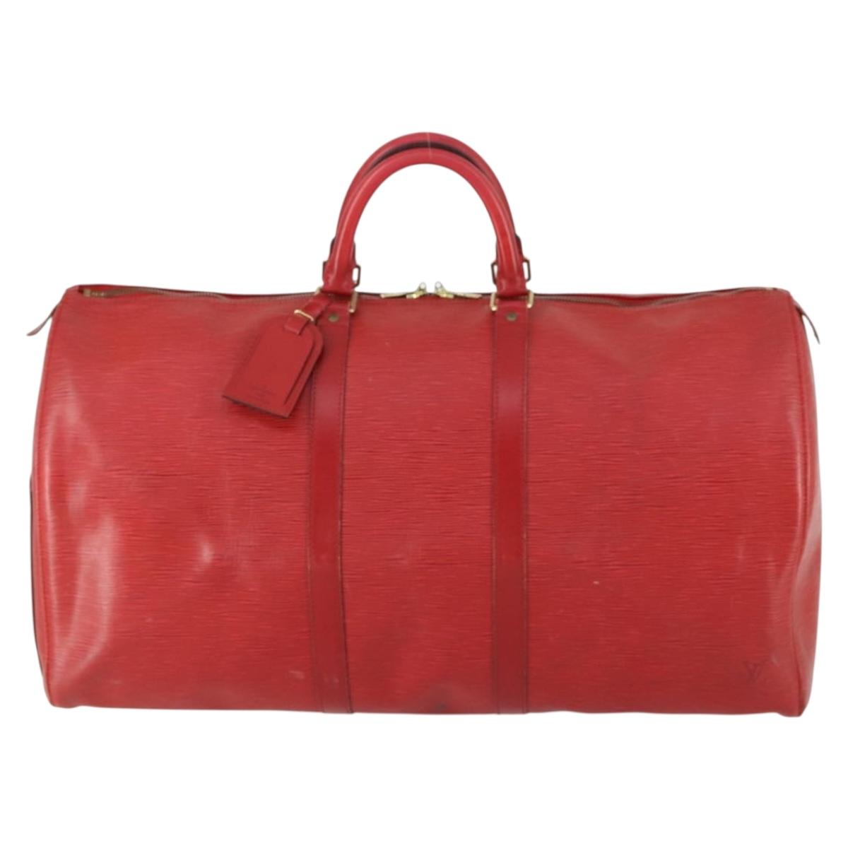 LOUIS VUITTON Epi Keepall 60 Boston Bag Red M42947 LV Auth 159412