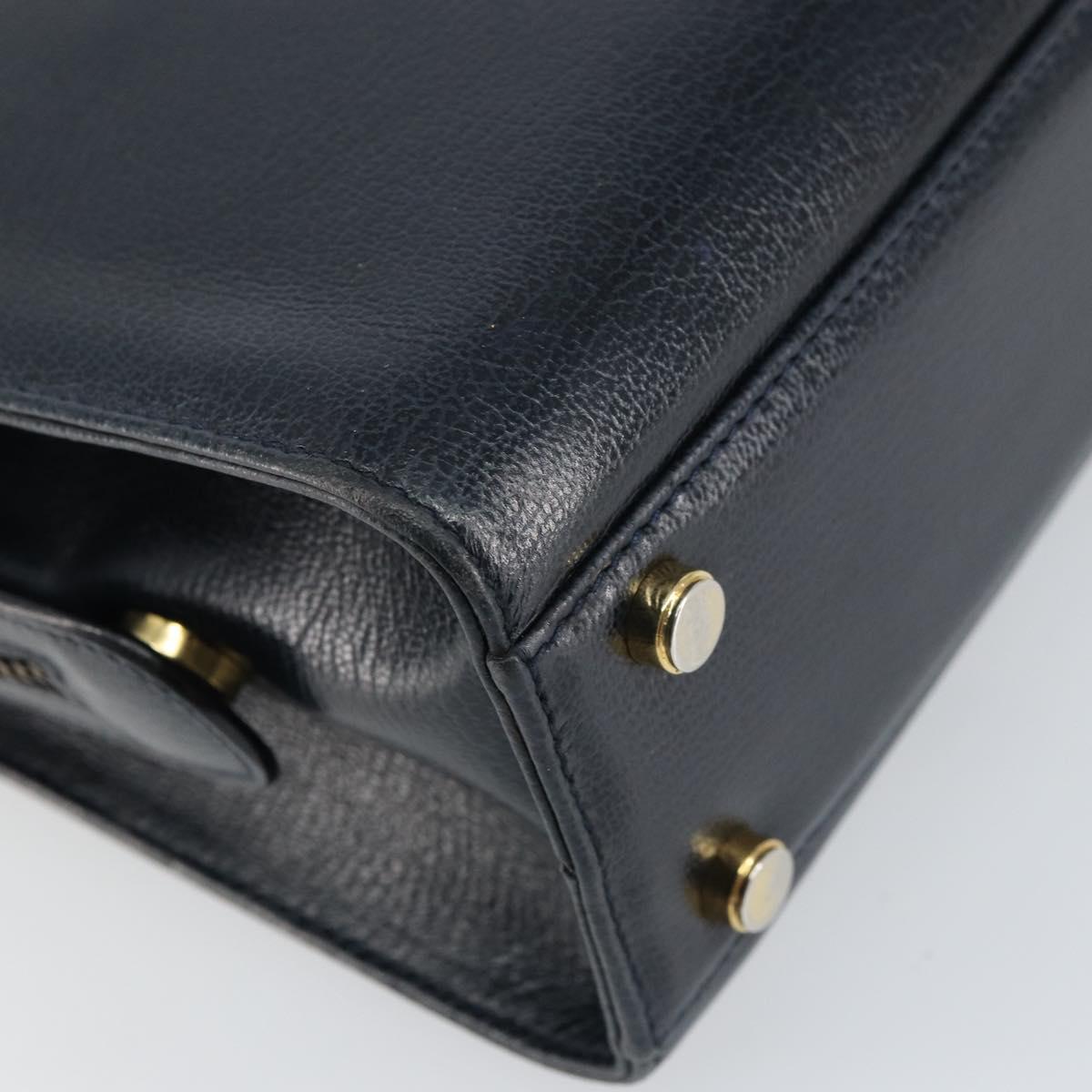 Salvatore Ferragamo Gancini Hand Bag Leather Navy Gold Auth 159421