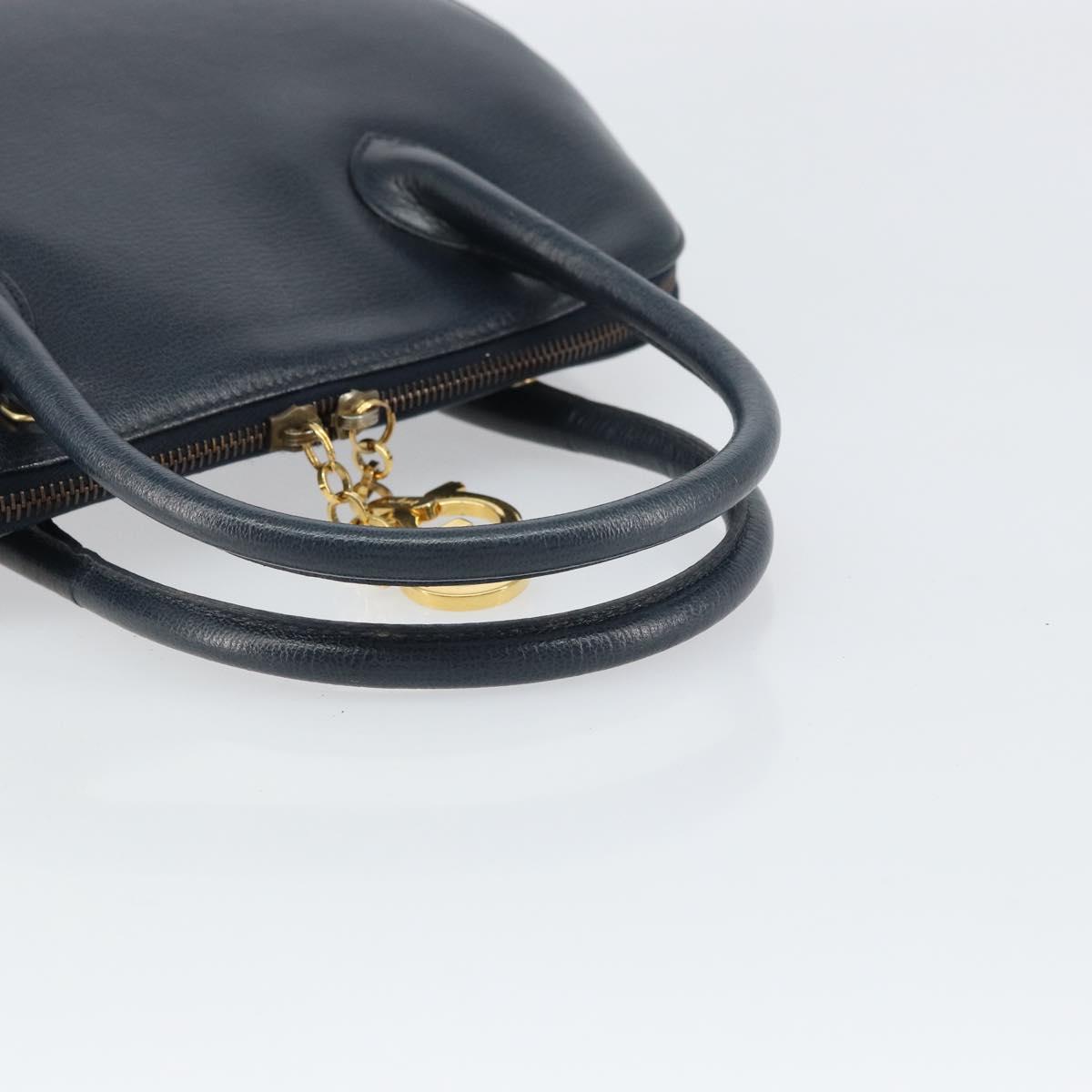 Salvatore Ferragamo Gancini Hand Bag Leather Navy Gold Auth 159421