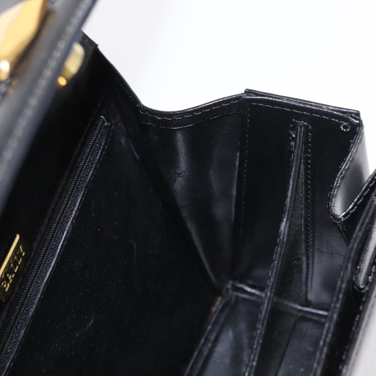 BALLY Hand Bag Leather 2way Black Gold Auth 159425