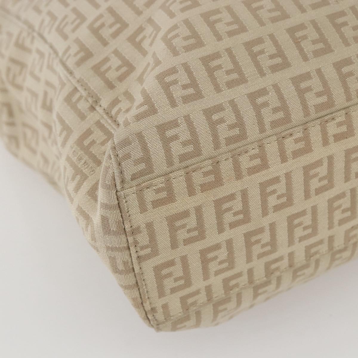 FENDI Zucchino Canvas Tote Bag Beige Gold Auth 159426