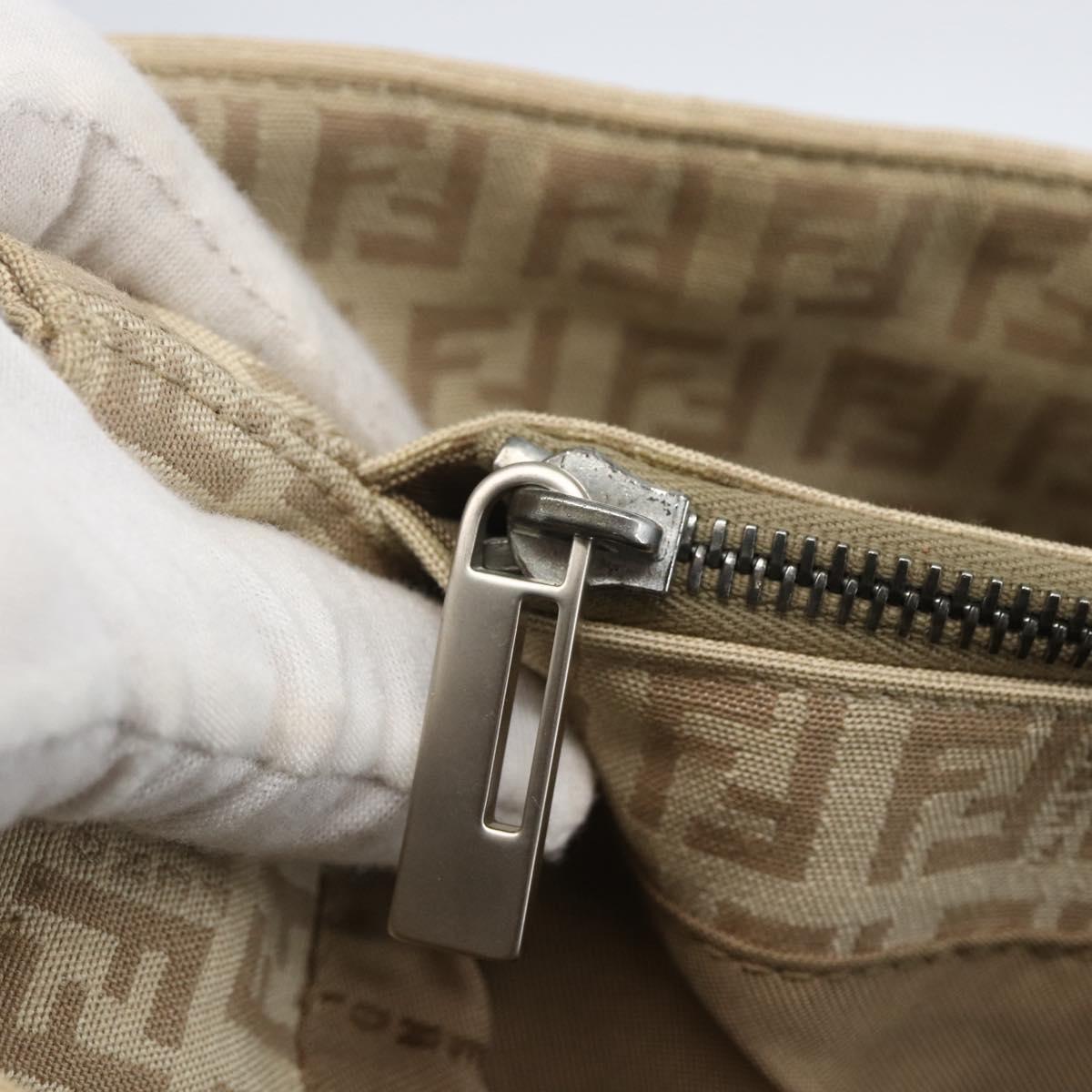 FENDI Zucchino Canvas Tote Bag Beige Gold Auth 159426