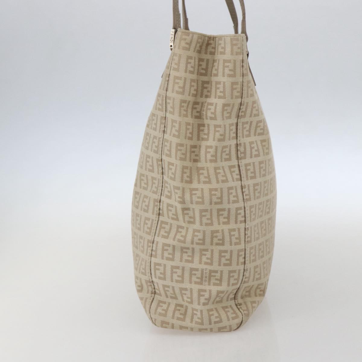 FENDI Zucchino Canvas Tote Bag Beige Gold Auth 159426