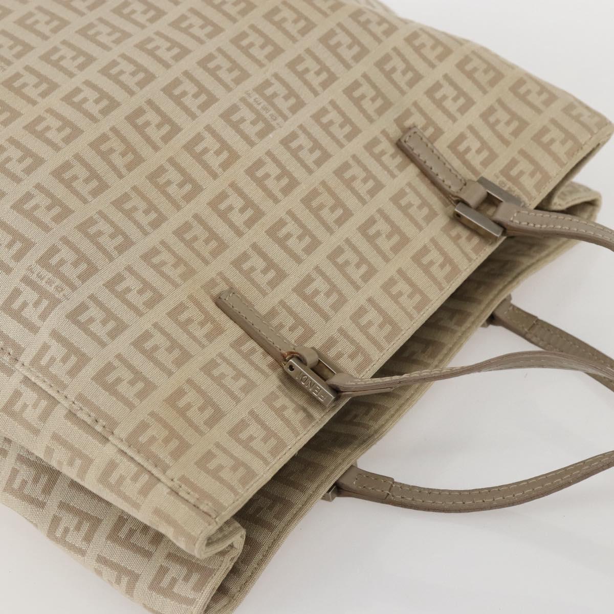 FENDI Zucchino Canvas Tote Bag Beige Gold Auth 159426