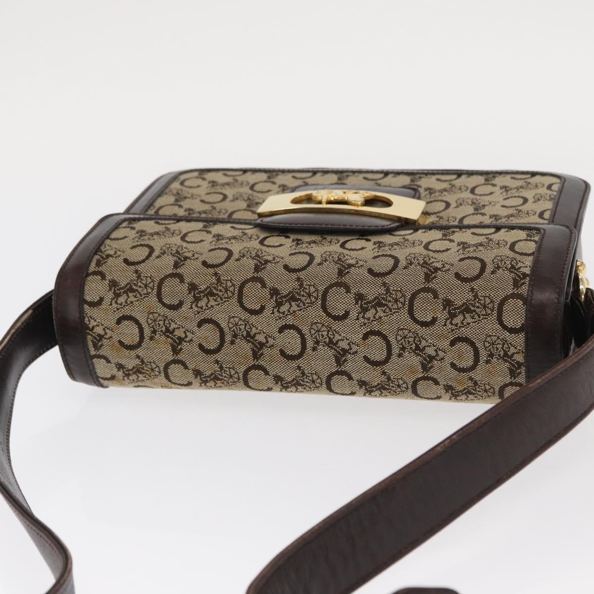 CELINE C Sulky Horse Carriage Shoulder Bag Canvas Beige Gold Auth 159431