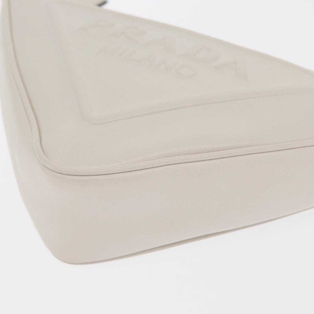 PRADA Clutch Bag Leather Silver White Auth 159445V