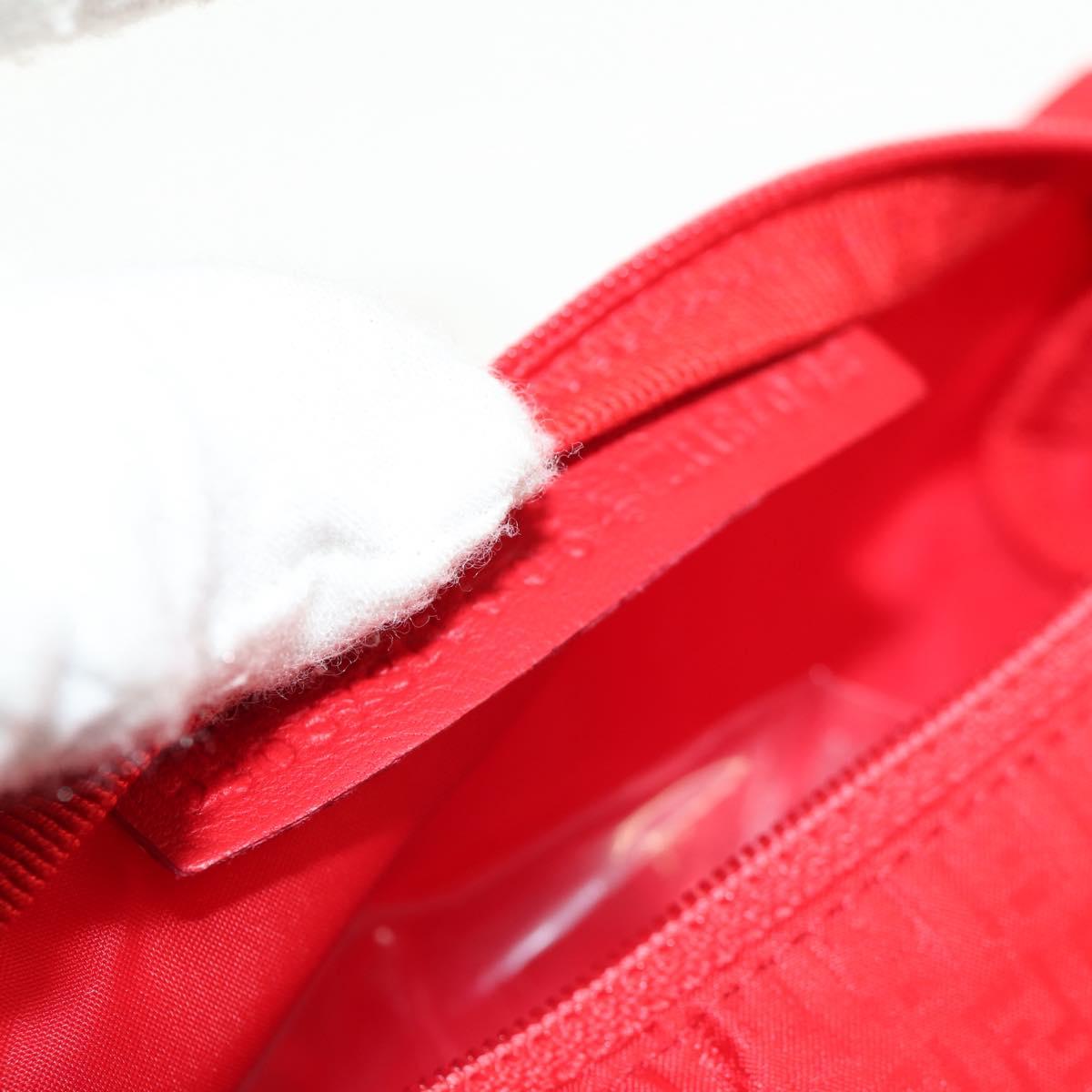 FENDI Zucchino Canvas Accessory Pouch Chain Red Gold Auth 159448V