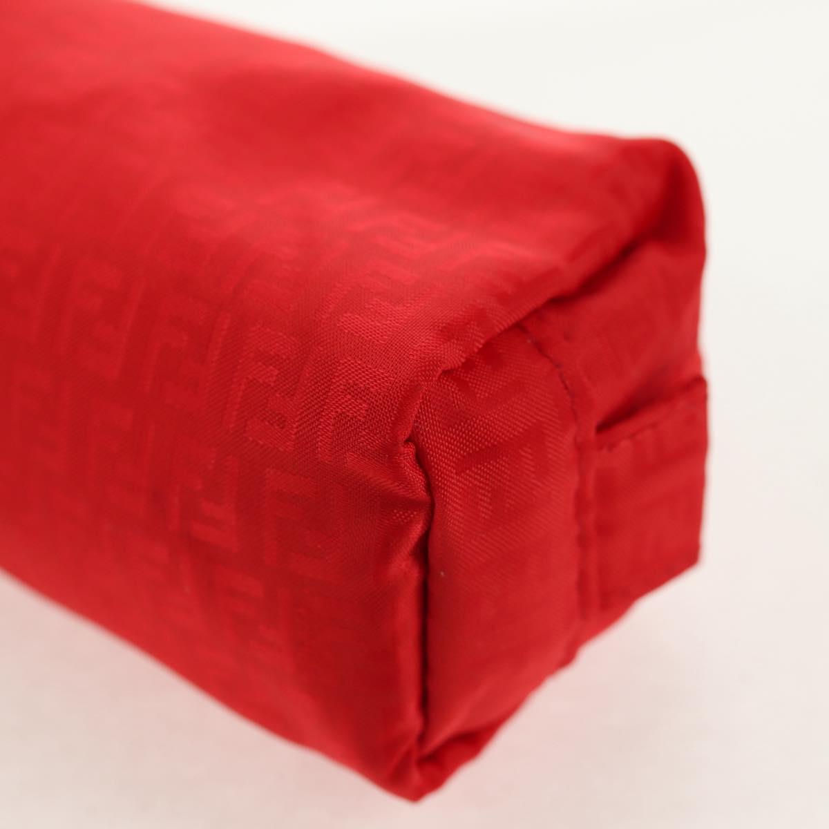 FENDI Zucchino Canvas Accessory Pouch Chain Red Gold Auth 159448V