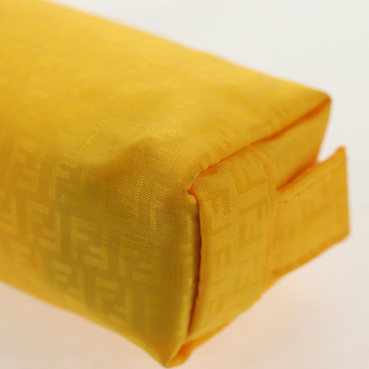 FENDI Zucchino Canvas Accessory Pouch Chain Yellow Gold Auth 159449V