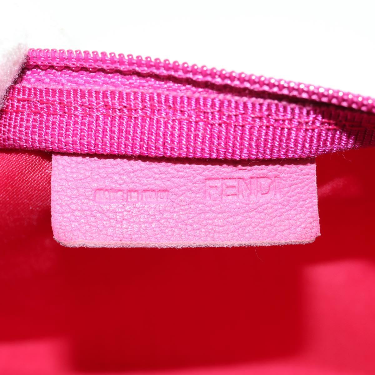 FENDI Zucchino Canvas Accessory Pouch Chain Pink Gold Auth 159450V