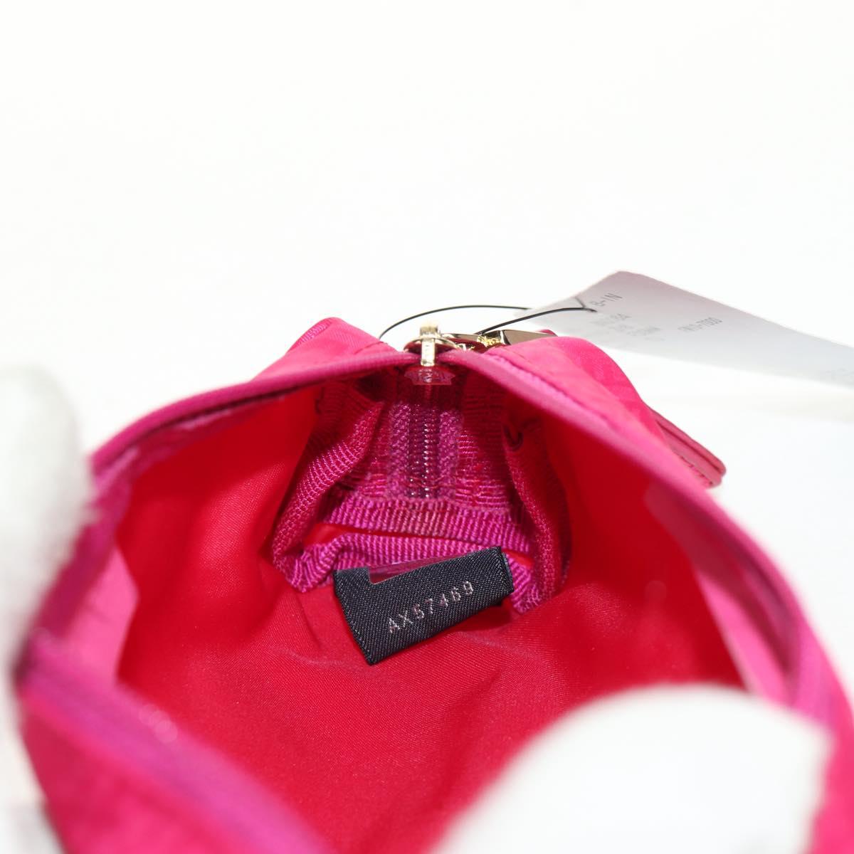 FENDI Zucchino Canvas Accessory Pouch Chain Pink Gold Auth 159450V