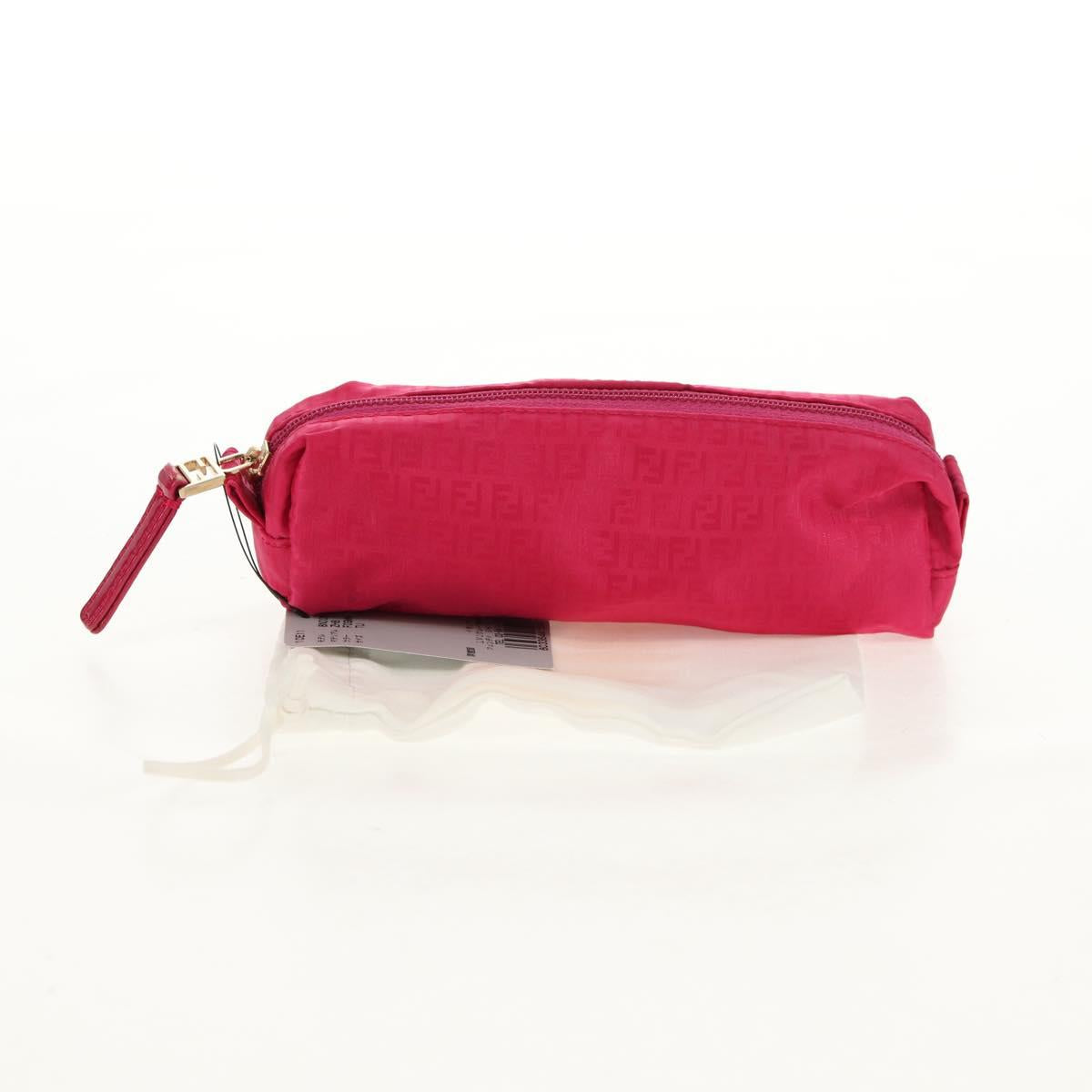 FENDI Zucchino Canvas Accessory Pouch Chain Pink Gold Auth 159450V