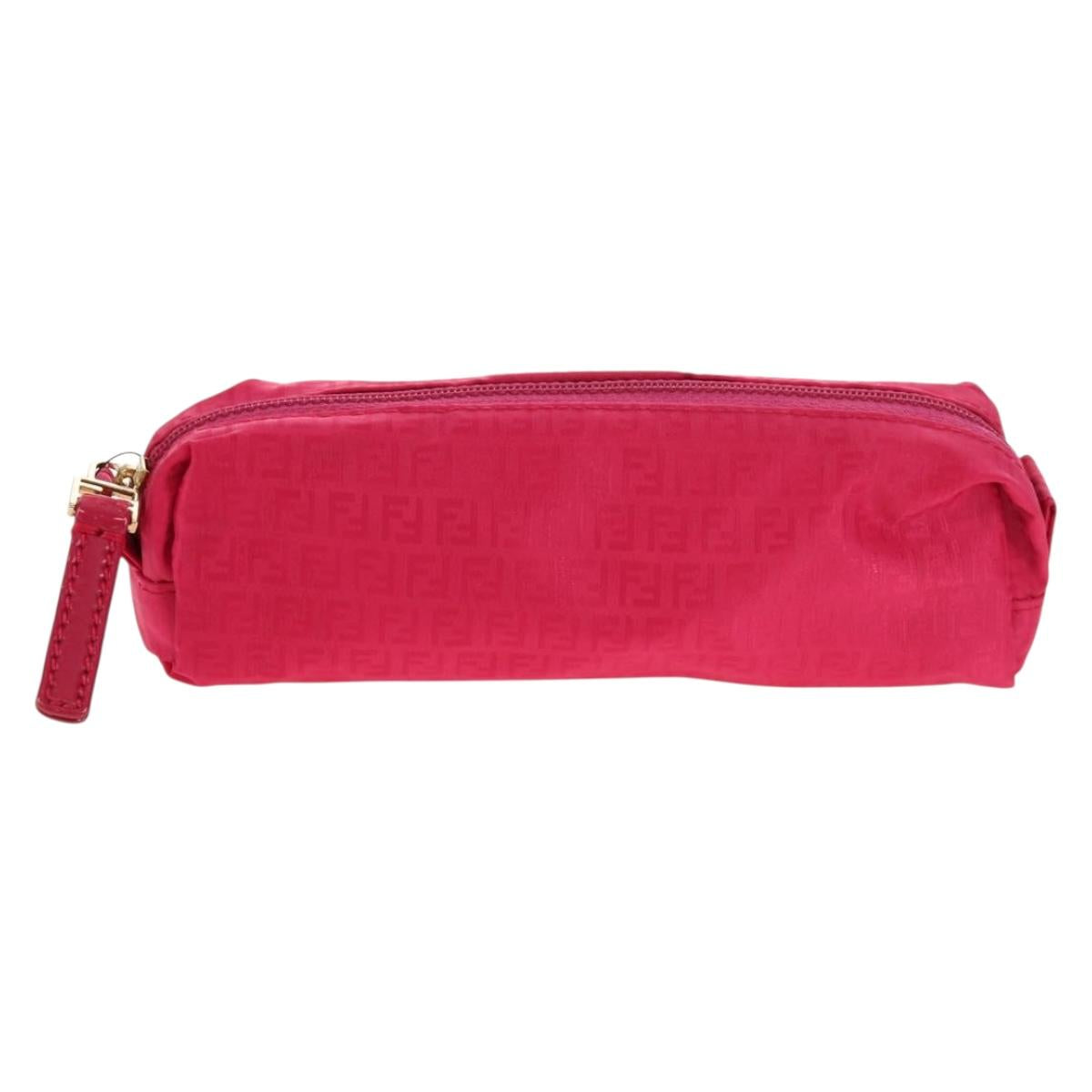 FENDI Zucchino Canvas Accessory Pouch Chain Pink Gold Auth 159450V