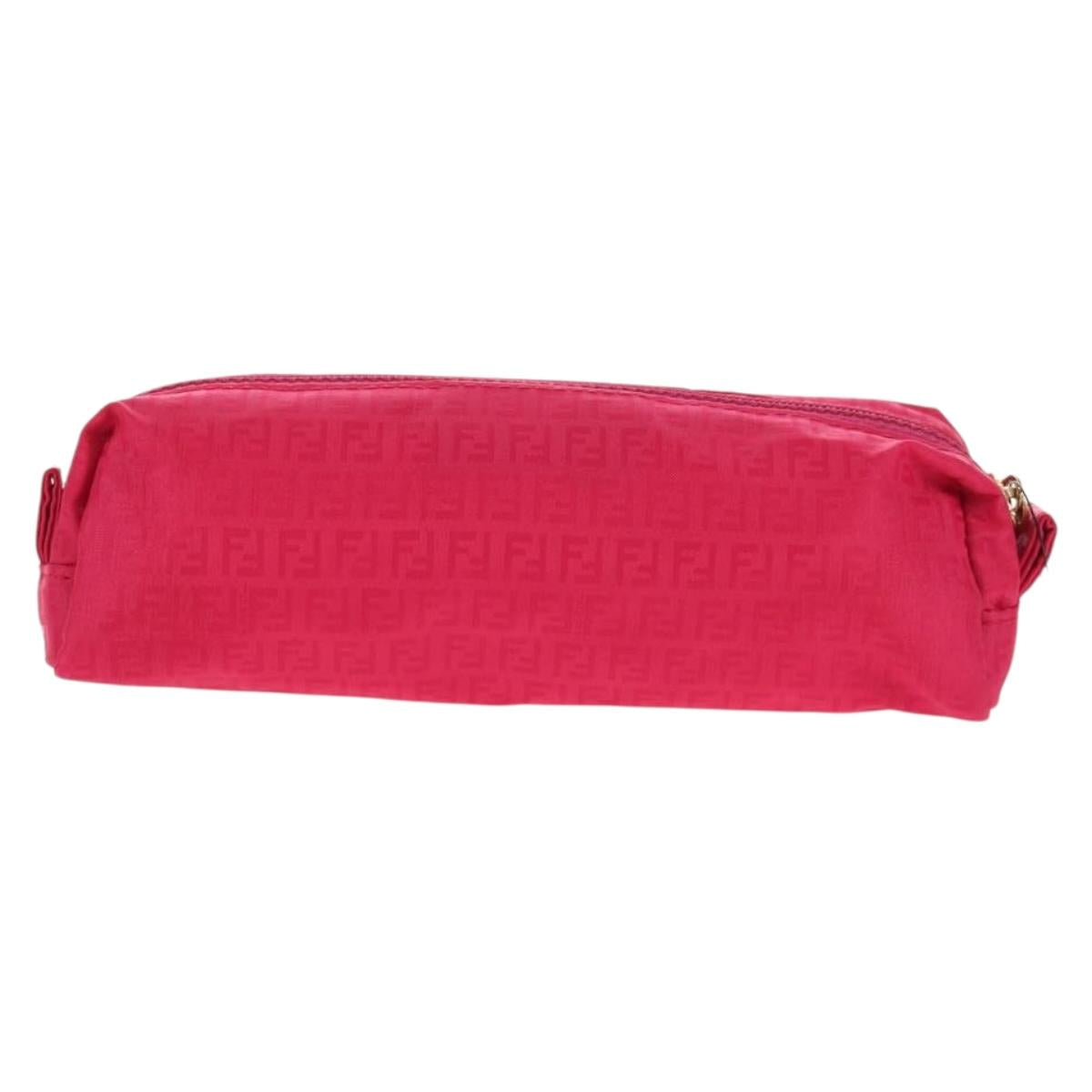FENDI Zucchino Canvas Accessory Pouch Chain Pink Gold Auth 159450V