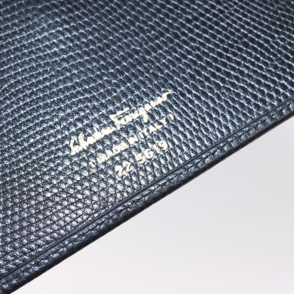 Salvatore Ferragamo Shoulder Wallet Vala Leather Black Gold Auth 159452