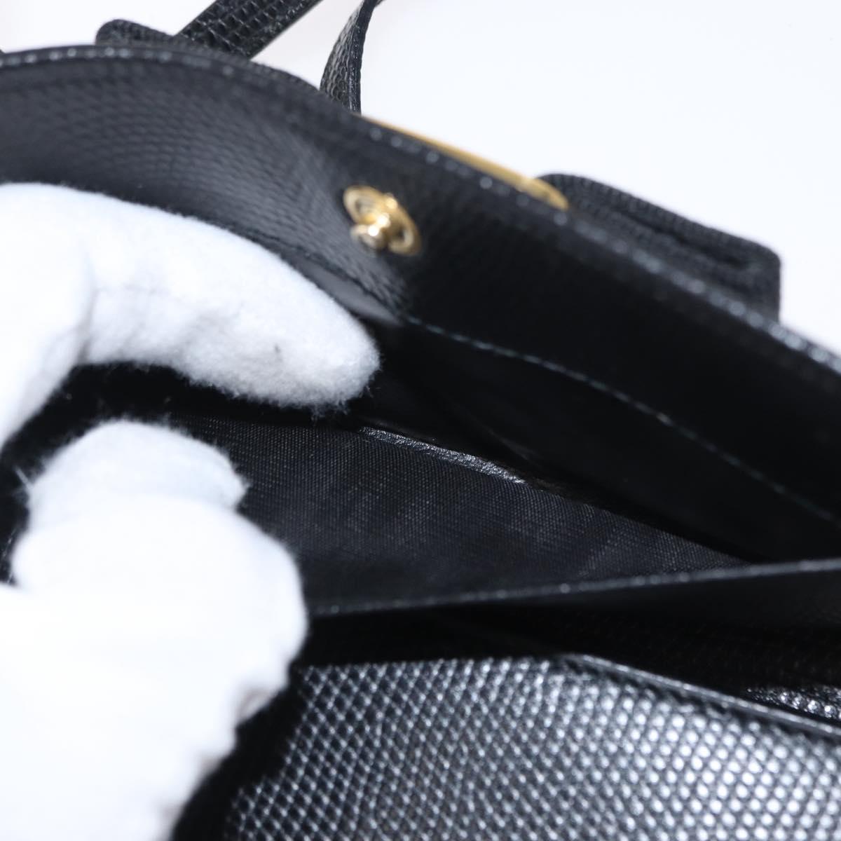 Salvatore Ferragamo Shoulder Wallet Vala Leather Black Gold Auth 159452