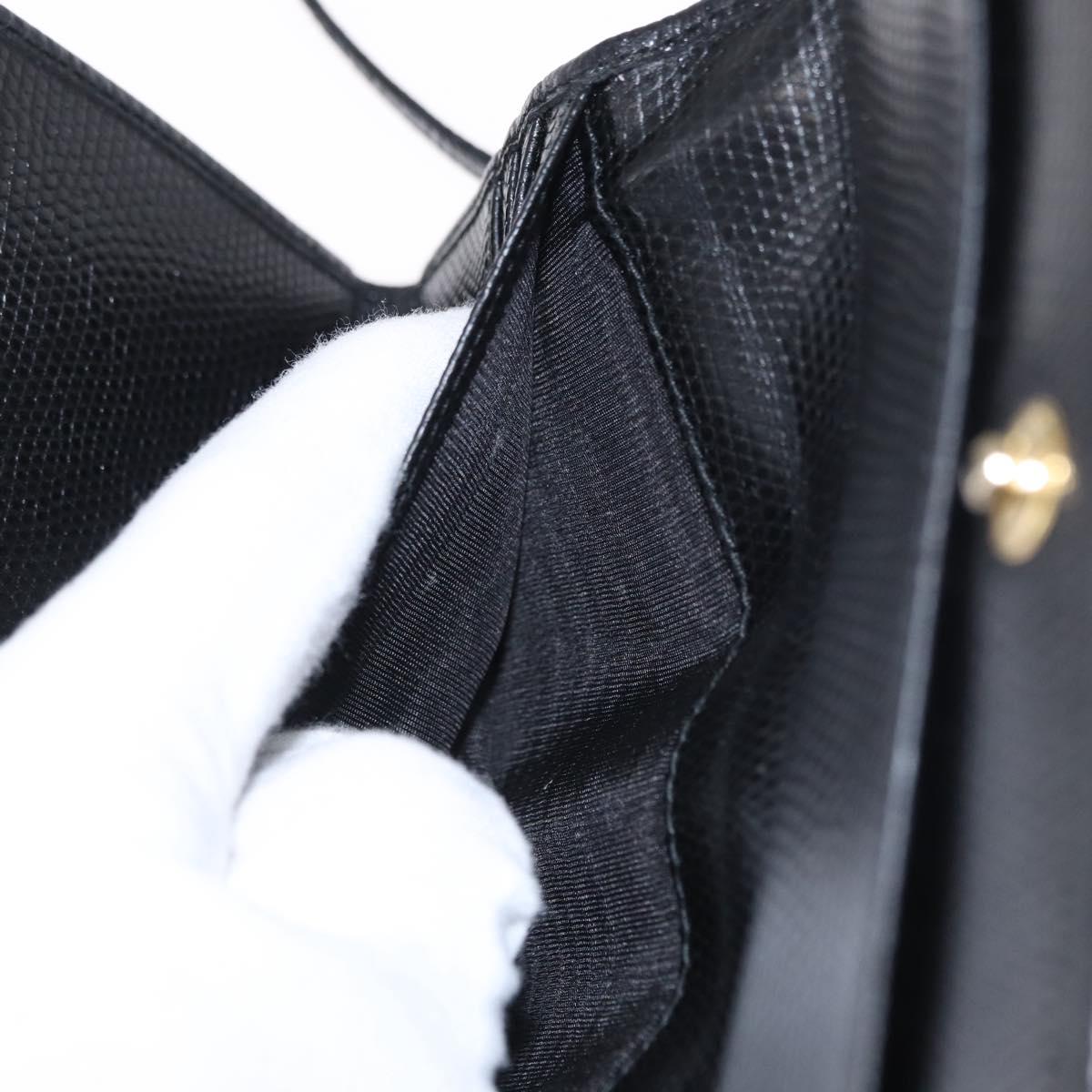 Salvatore Ferragamo Shoulder Wallet Vala Leather Black Gold Auth 159452