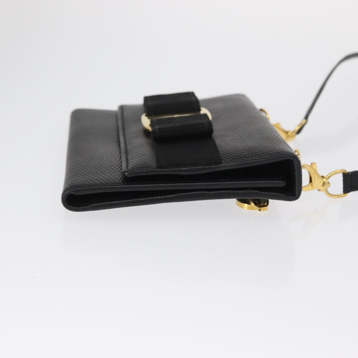 Salvatore Ferragamo Shoulder Wallet Vala Leather Black Gold Auth 159452