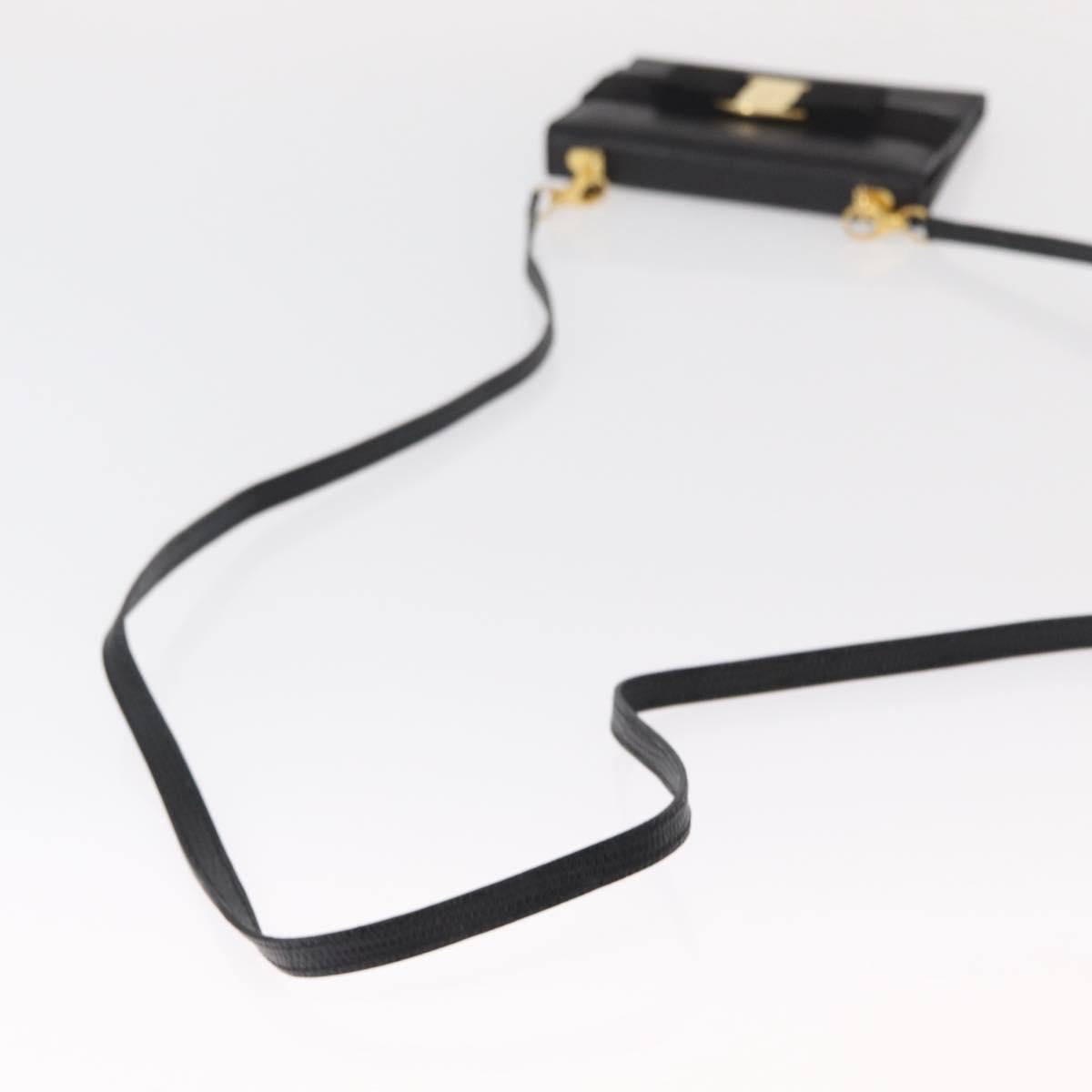 Salvatore Ferragamo Shoulder Wallet Vala Leather Black Gold Auth 159452