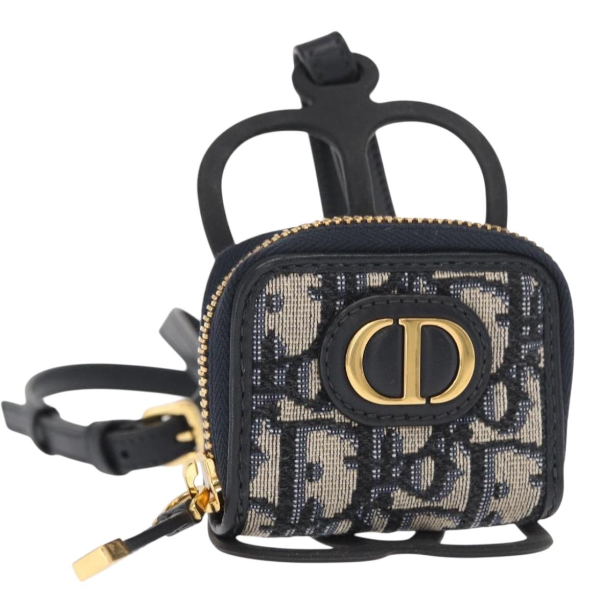 Christian Dior Trotter Canvas Phone Shoulder Shoulder Bag Navy Gold Auth 159453M