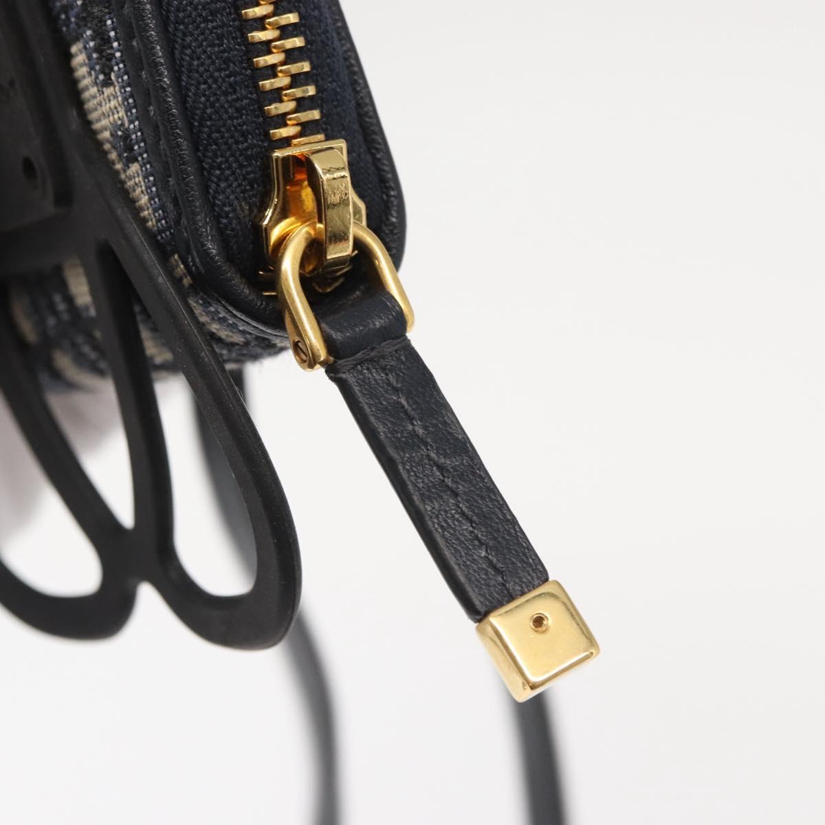 Christian Dior Trotter Canvas Phone Shoulder Shoulder Bag Navy Gold Auth 159453M
